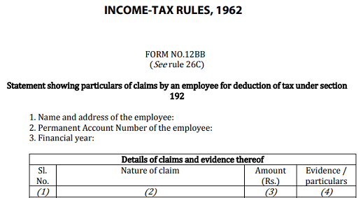 Form 12BB declaration for tax deduction